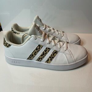 Adidas White and Brown Sneakers with Animal Print Sz 6 women EUC